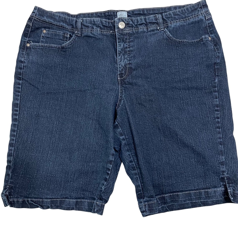 Just My Size Womens 24W Dark Wash Butterfly Embroidered Bermuda Shorts JM1201